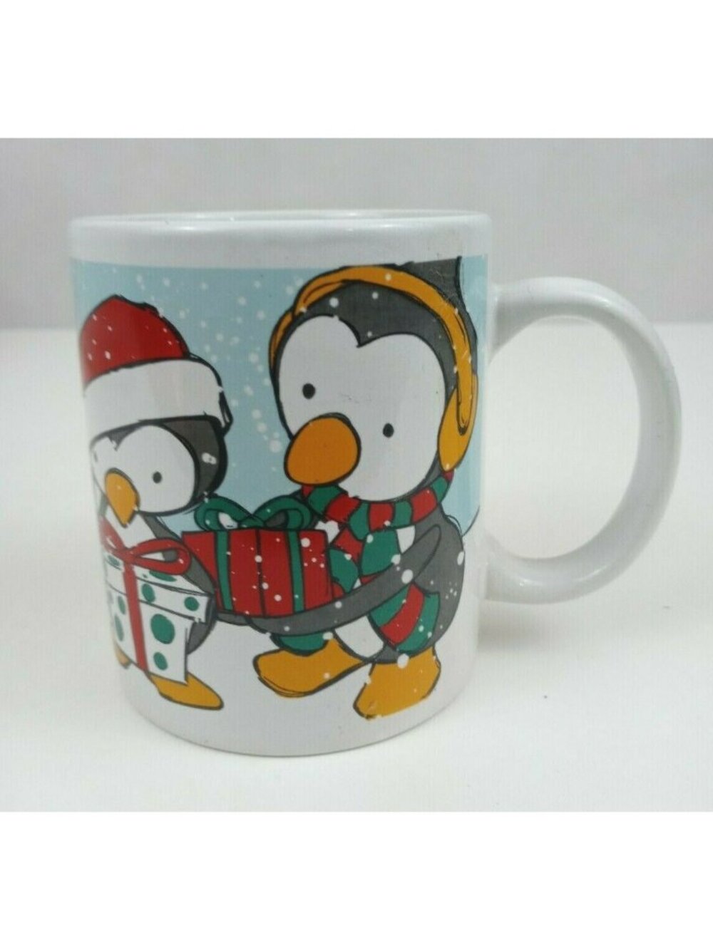 Christmas Penguins With Presents Coffee Cup Mug  3.75" Tall